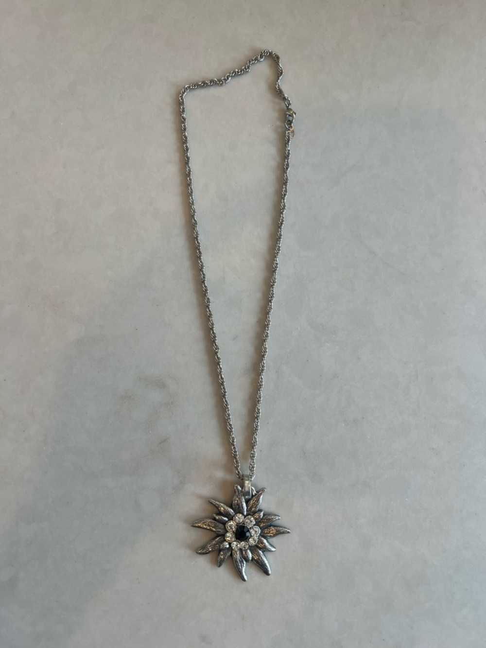 Silver-Tone Cornflower Crystal Pendant Necklace - Silver